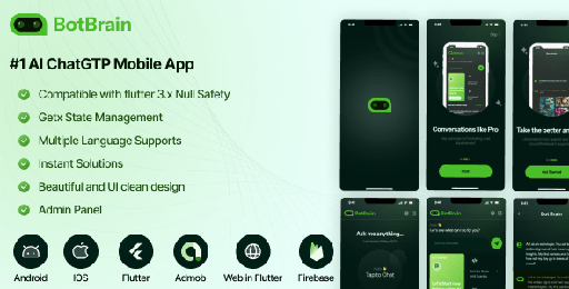 Botbrain  ChatGPT Flutter APP with InApp-purchase and admin panel