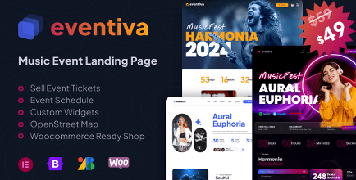 Eventiva  Music &amp; Bands Events Landing Page WordPress Theme