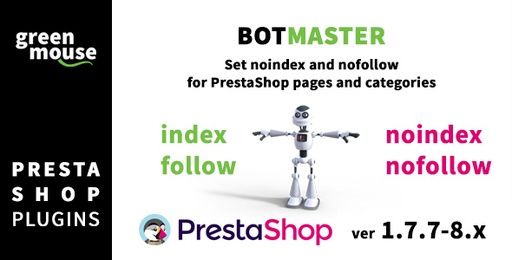 BotMaster  set noindex and nofollow for PrestaShop pages and categories