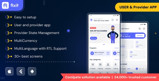 Fixit  On Demand Home Service App | UrbanClap Clone | Flutter UI Kit Template