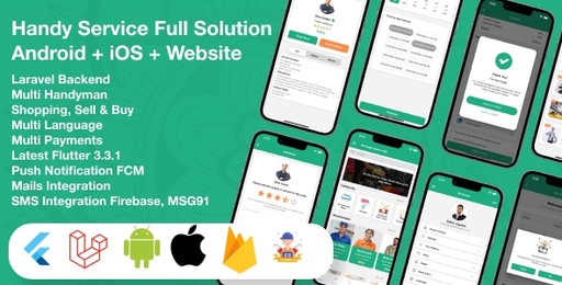 Flutter Handy service  On-Demand Home Services &amp; Shopping Android+iOS+Website Full Solution Laravel