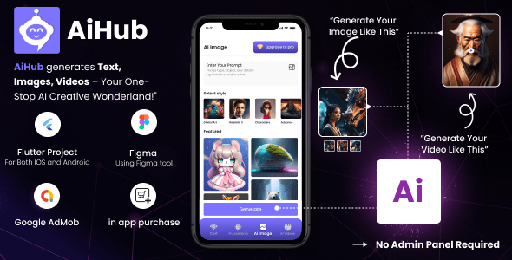 AiHub  Video, Image and Text generative AI mobile app | Flutter based Android, iOS Compatible app