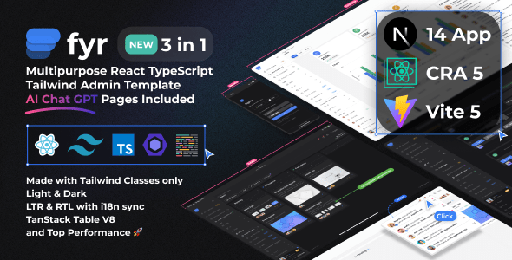 Fyr React | React Tailwind Admin Template (Create React App or Vite) [React TS]