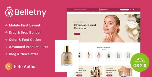 Belletny  Beauty &amp; Cosmetics Store Shopify 2.0 Responsive Theme