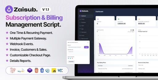 Zaisub  Subscription &amp; Billing Management Laravel Script.