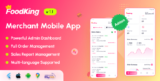 FoodKing  Restaurant Food Delivery System Merchant Flutter Mobile App