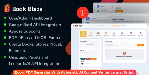 Book Blaze  Book, PDF Generator With Automatic AI Content Writer Laravel Script
