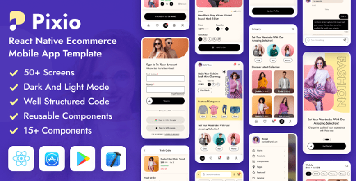 Pixio  React Native CLI eCommerce Mobile App Template