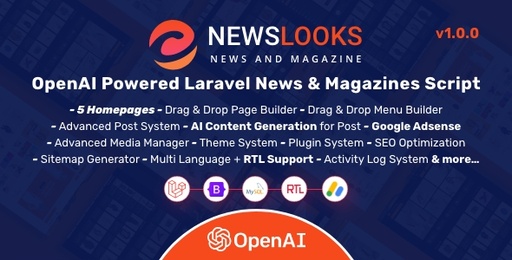 NewsLooks | OpenAI Powered Laravel News &amp; Magazines Script