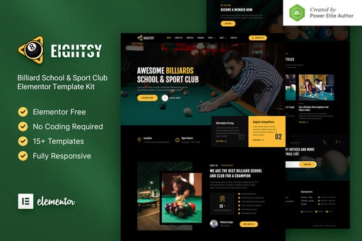 Eightsy  Billiard School &amp; Sport Club Elementor Template Kit