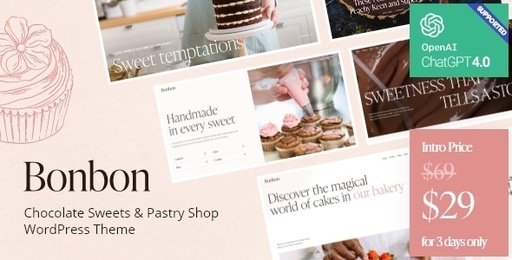 Bonbon  Chocolate Sweets &amp; Pastry Shop WordPress Theme + AI