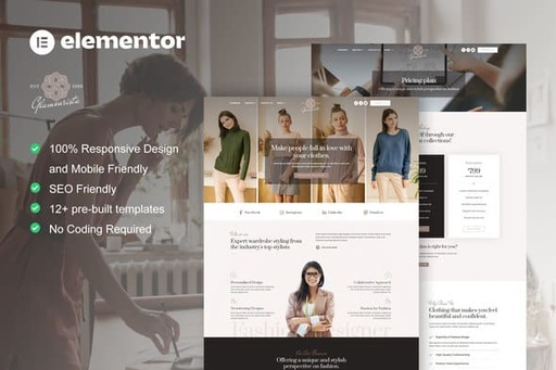 Glamourista  Fashion Designer Elementor Template Kit