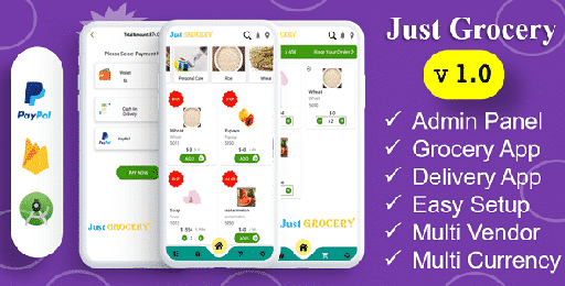 Just Grocery App | Grocery At Home | Payment Gateways Integrated | Delivery &amp; Customer App