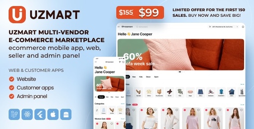 Uzmart Multi-Vendor E-commerce Marketplace  eCommerce Mobile App, Web, Seller and Admin Panel