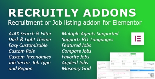 Recruitly Addons: Recruitment or Job listing plugin or addon for Elementor of WordPress.