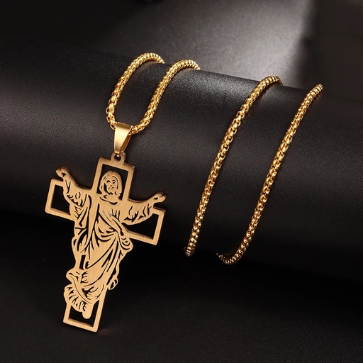 [980df8c6-887a-4897-a655-5bc61698c26f] Christ Cross Jesus Quality Pendant Necklace (Al19890-Gold)