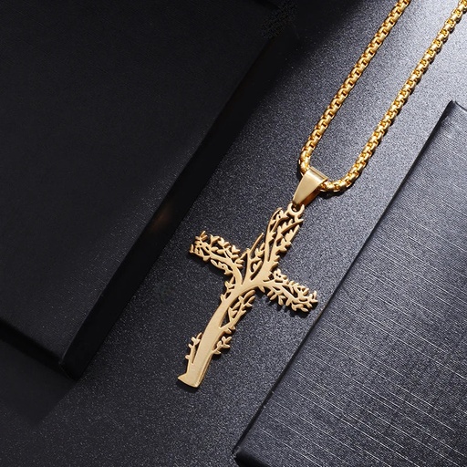 [f2df1d5c-ebd0-450e-a41e-cfbea6c5ac0c] Christ Cross Jesus Quality Pendant Necklace (Al19951-Gold)