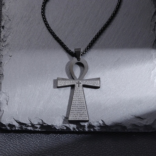 [65f27972-393b-4afe-9a86-450ec0ad2482] Christ Cross Jesus Quality Pendant Necklace (Al19981-Black)